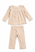 Ruffle Ribbed Pajama Set – Neutral Oat - Sprout & Fawn