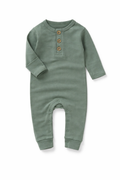 Organic Cotton Henley Baby Romper - Sage Green - Sprout & Fawn