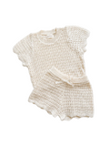 Sprout & Fawn waffle knit organic cotton set featuring a cozy, textured fabric in natural tones, suitable for comfortable loungewear.