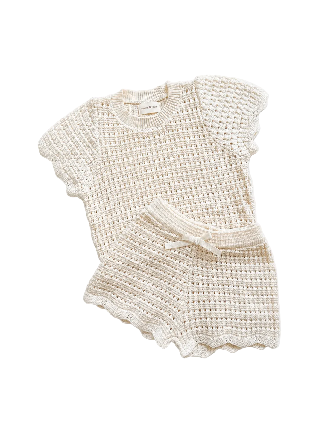 Sprout & Fawn waffle knit organic cotton set featuring a cozy, textured fabric in natural tones, suitable for comfortable loungewear.