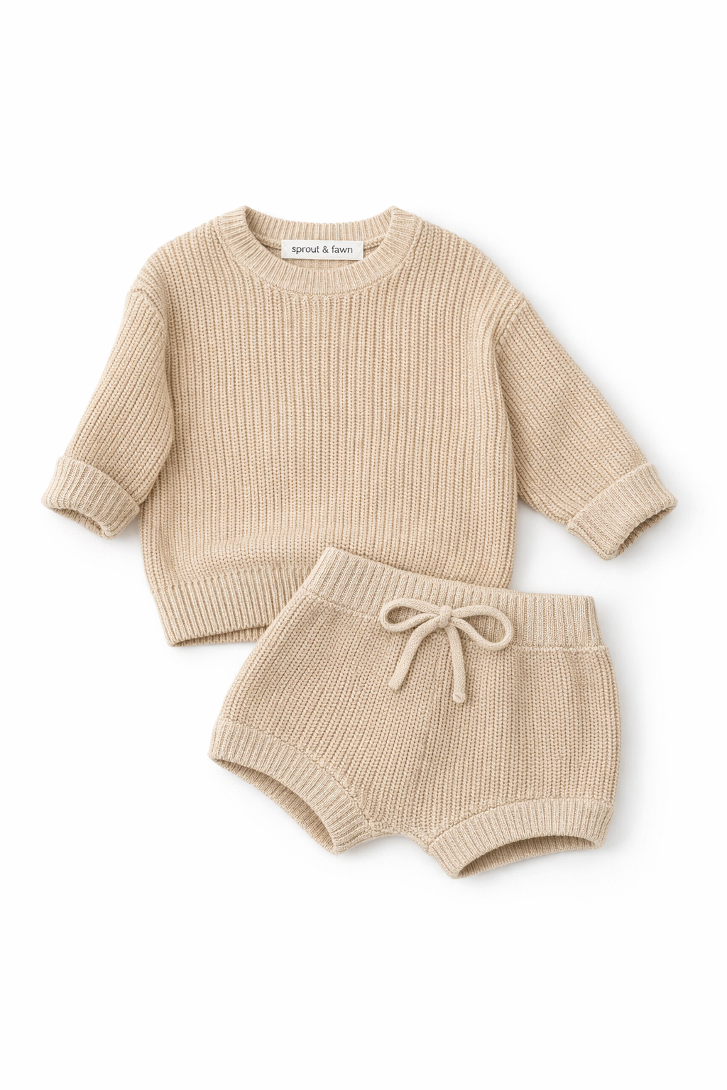 Organic Cotton Knit Sweater & Shorts Set - Natural Oat - Sprout & Fawn