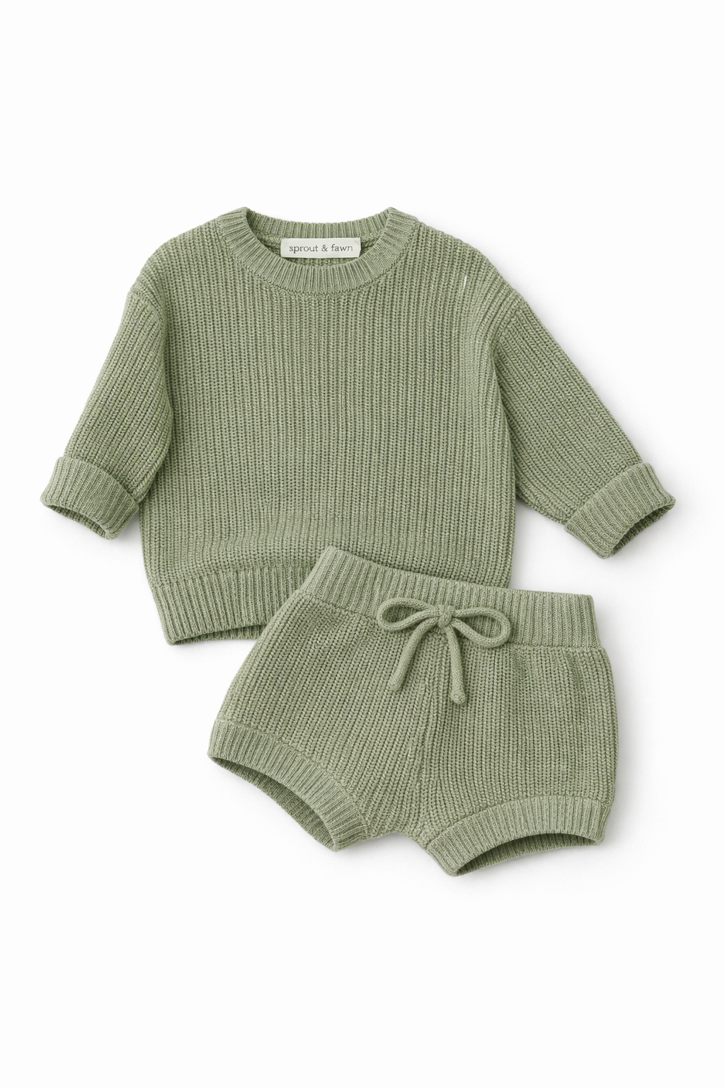 Organic Cotton Knit Sweater & Shorts Set - Sage Green - Sprout & Fawn