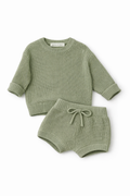 Organic Cotton Knit Sweater & Shorts Set - Sage Green - Sprout & Fawn