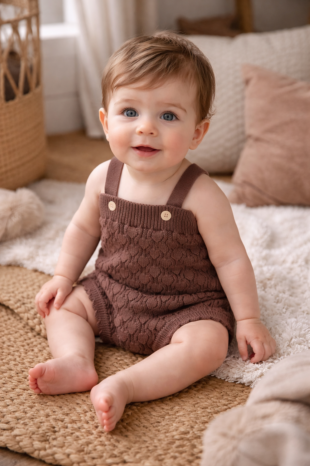 Vintage Chestnut Knit Romper + Bonnet Set - Sprout & Fawn