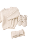 Cozy Oat Knit Baby Outfit Set – Sweater, Booties & Headband - Sprout & Fawn