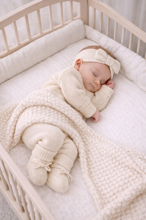 Cozy Oat Knit Baby Outfit Set – Sweater, Booties & Headband - Sprout & Fawn