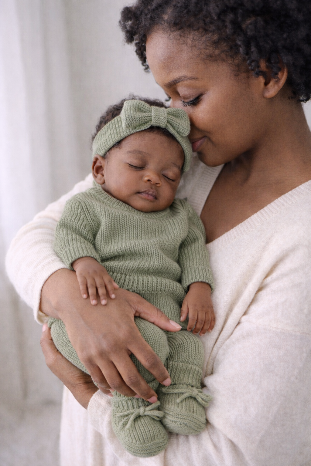 Cozy Sage Knit Baby Outfit Set – Sweater, Booties & Headband - Sprout & Fawn