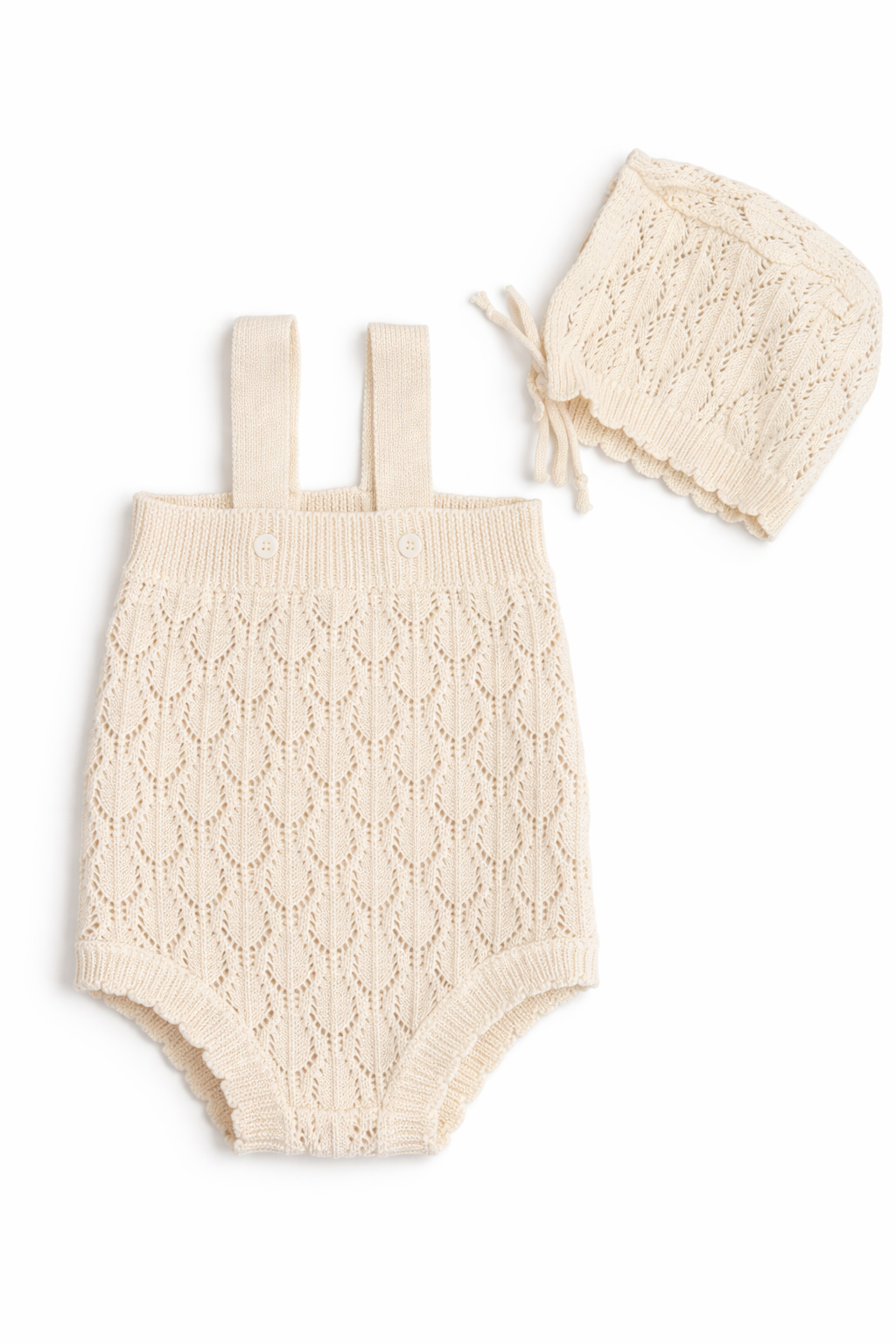 Vintage Ivory Knit Romper + Bonnet Set - Sprout & Fawn