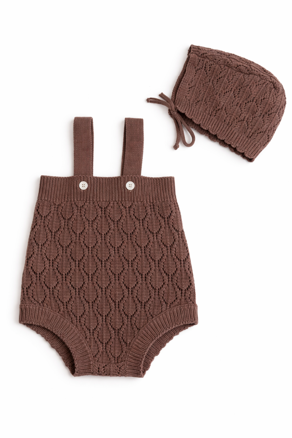 Vintage Chestnut Knit Romper + Bonnet Set - Sprout & Fawn