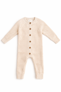 Oat Milk Ribbed Button-Up Romper - Sprout & Fawn