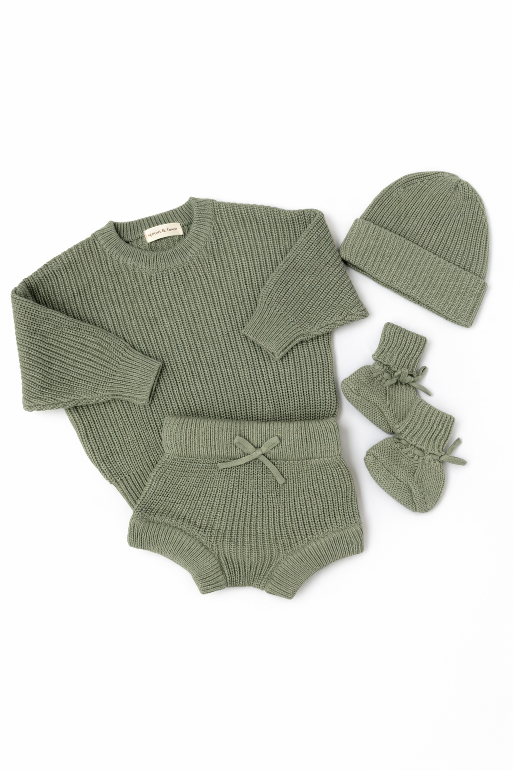 Sage Green Cozy Knit Complete Outfit Set - Beanie - Sprout & Fawn