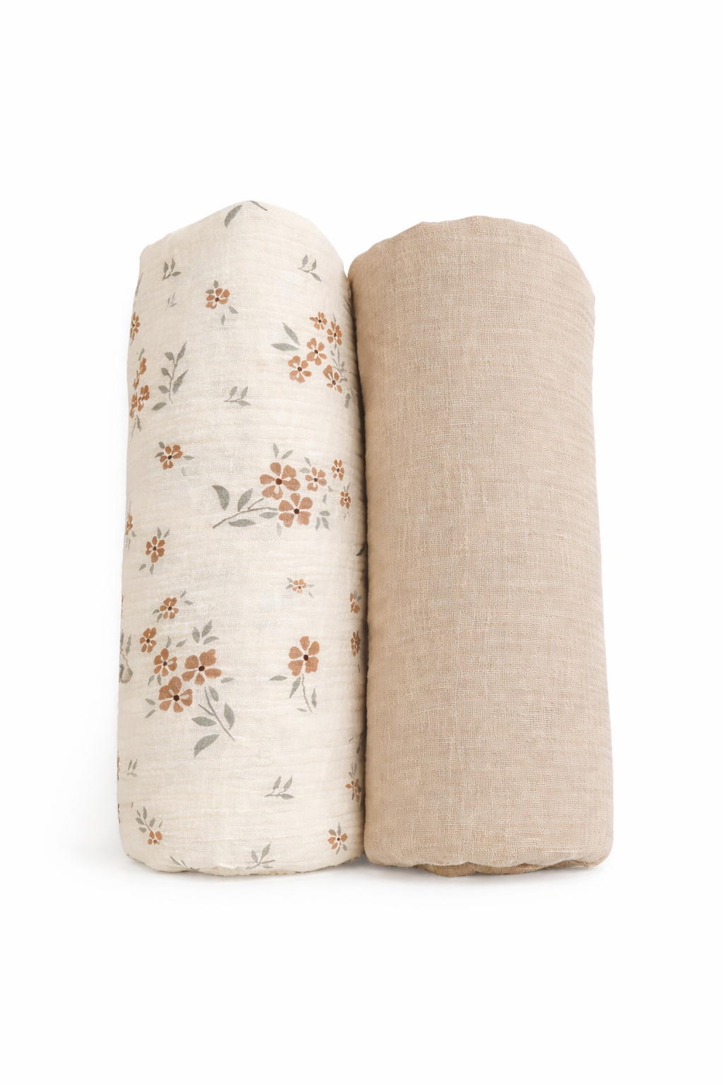 Organic Muslin Swaddle Set by Sprout & Fawn featuring neutral and floral designs in a soft, breathable fabric.