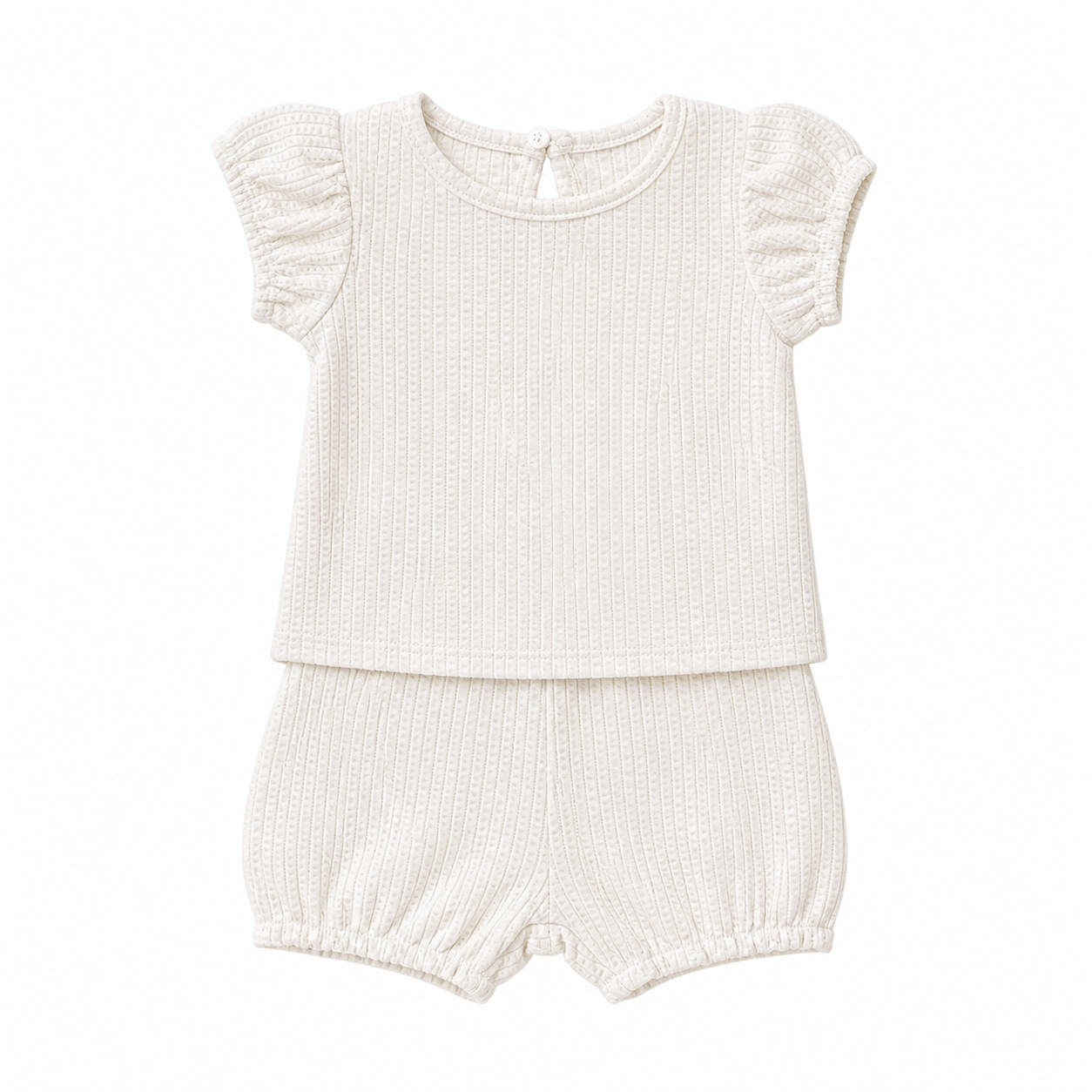 Ivory waffle lounge set by Sprout & Fawn, featuring a cozy, textured top and matching relaxed pants for comfortable home wear.
