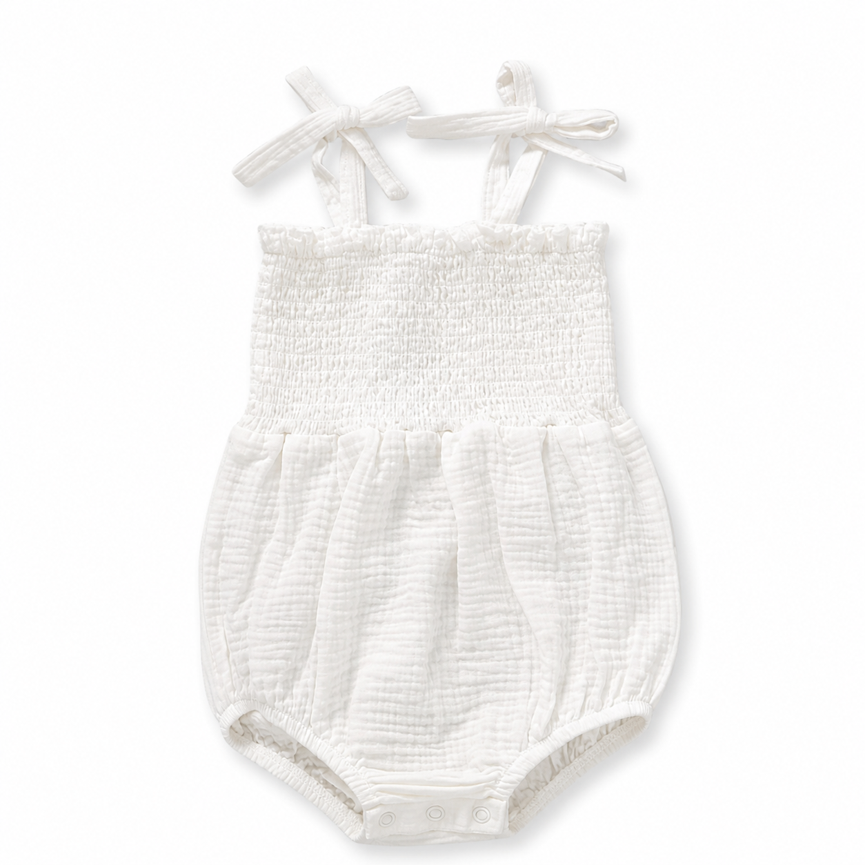 Sprout & Fawn Willow tie-strap romper featuring a relaxed fit, light fabric, and adjustable straps, perfect for casual summer wear.