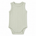 Sprout & Fawn Sage Essential Bodysuit displayed on a hanger, featuring a fitted design with snap closures at the bottom.