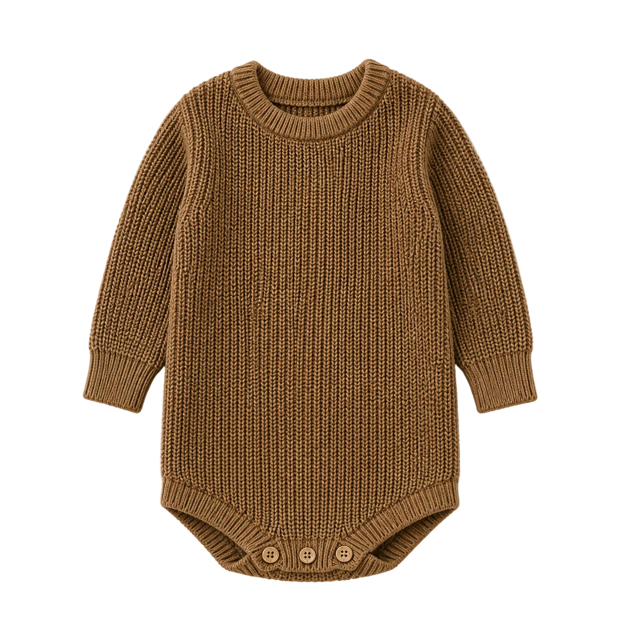 Sprout & Fawn Chestnut Waffle Knit Romper for infants, featuring soft waffle fabric and a cozy, stylish design.