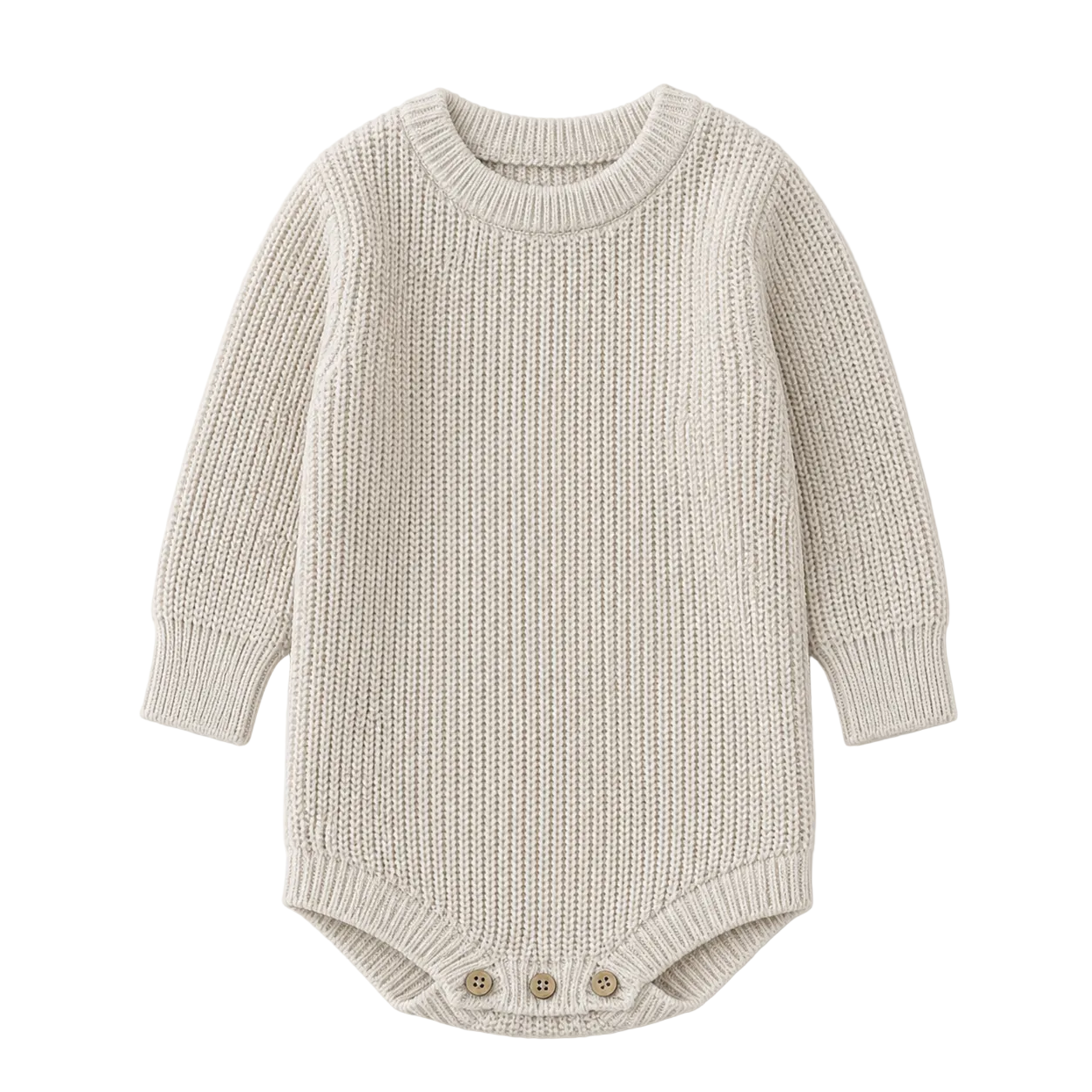 Sprout & Fawn oat-colored waffle knit romper for babies, featuring a cozy, textured waffle pattern and soft fabric.