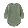Sprout & Fawn Sage Waffle Knit Romper for infants, featuring long sleeves and a cozy, textured waffle fabric.