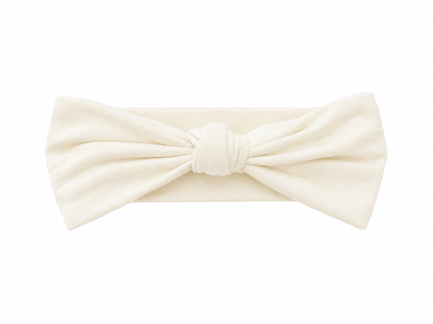 Sprout & Fawn bamboo bow headband in vanilla cream, featuring a soft fabric bow on a stretchy headband for infants or toddlers.