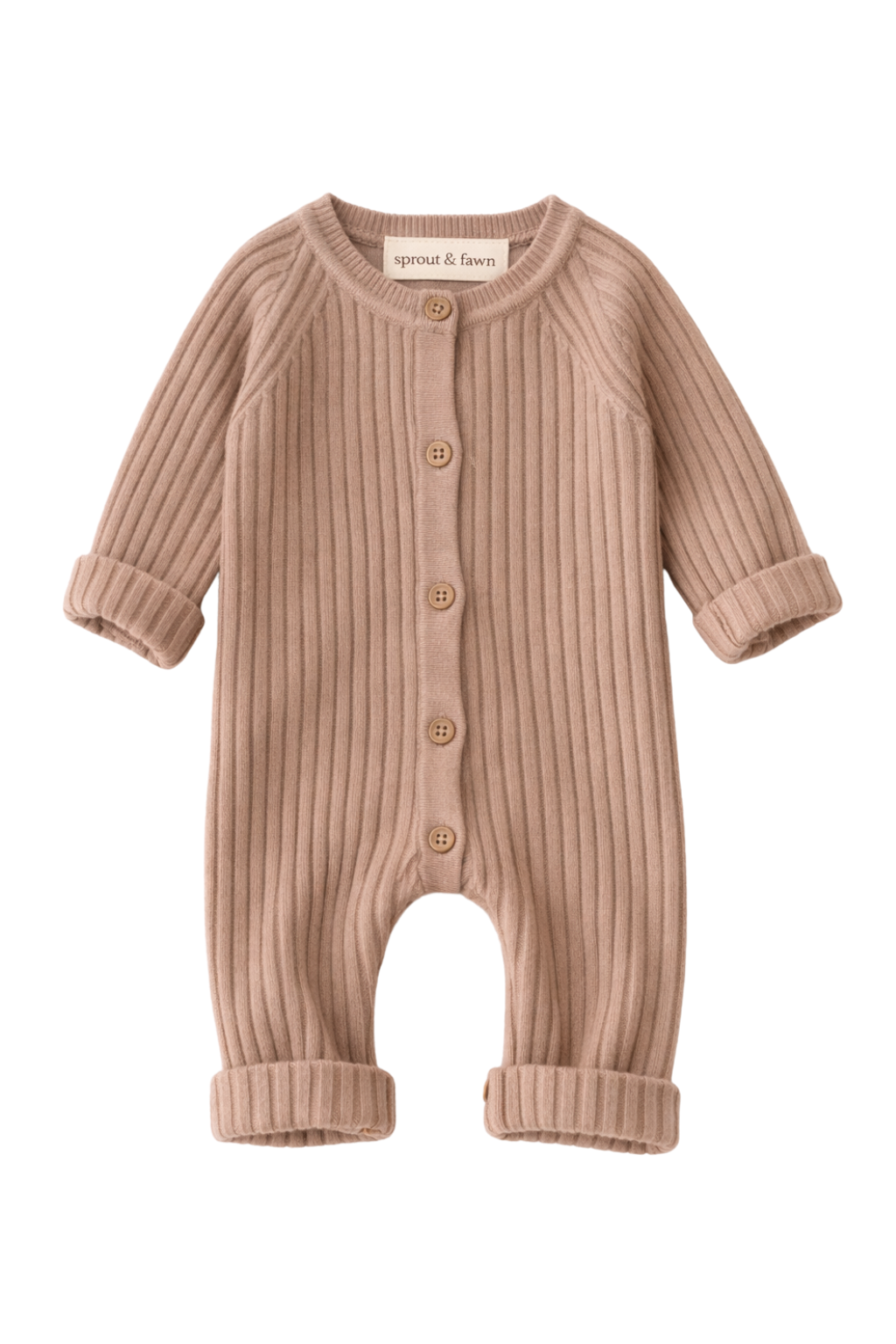 Fawn Beige Ribbed Button-Up Romper - Sprout & Fawn