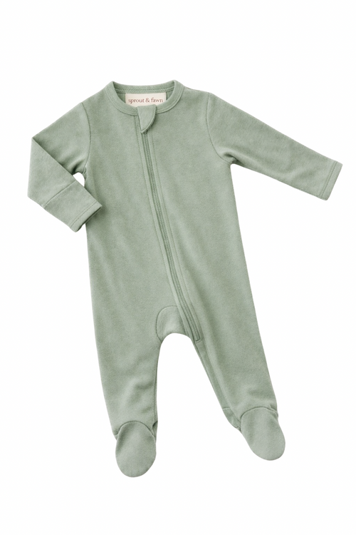 Bamboo Zip Footie - Sage Green - Sprout & Fawn