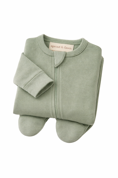 Bamboo Zip Footie - Sage Green - Sprout & Fawn